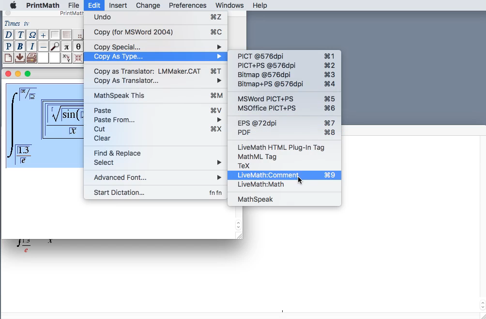 LiveMath Movie Copy To PrintMath